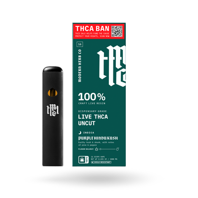 THCa Live Resin Disposable Uncut: Purple Hindu Kush (Indica) - 1g