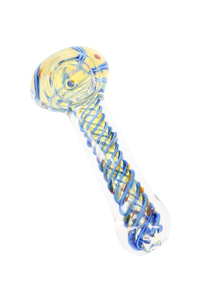 Color-Changing Frit Spiral Striped Glass Hand Pipe “Color Cyclone” – 3½″ – Assorted Colors
